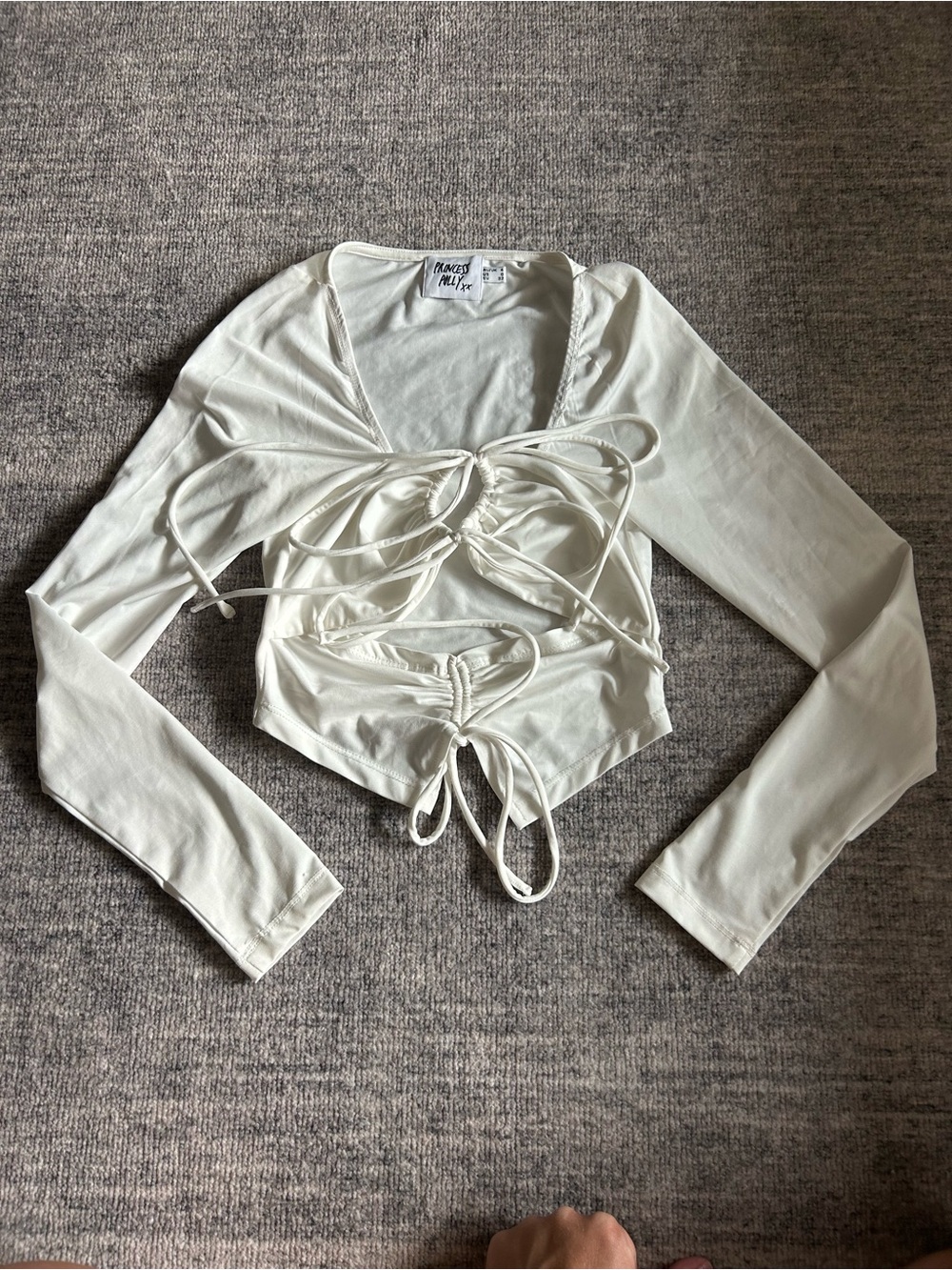 Princess Polly White Tie-Front Long Sleeve Crop Top